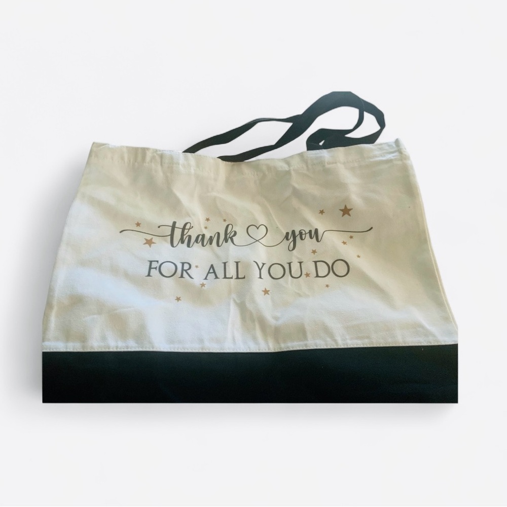 White/cream and Black Thank You Tote Bag, new